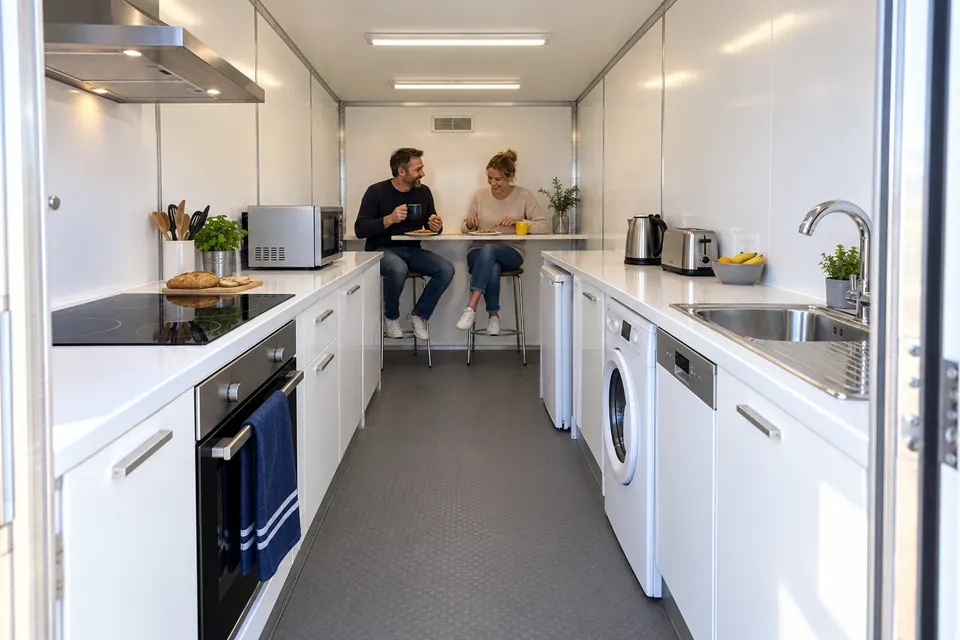 Inside the 14ft layout with a breakfast bar for two at the far end